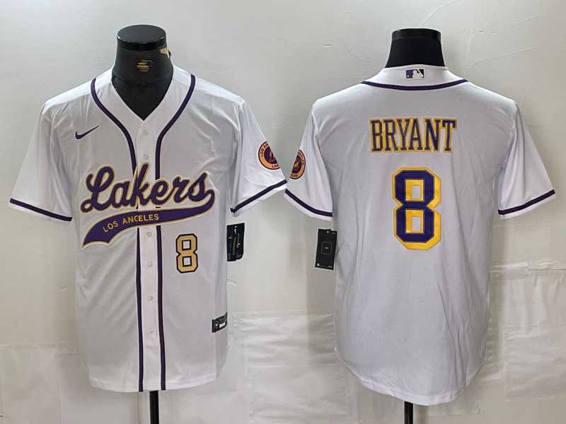 Mens Los Angeles Lakers #8 Kobe Bryant White Cool Base Stitched Baseball Jerseys->->NBA Jersey